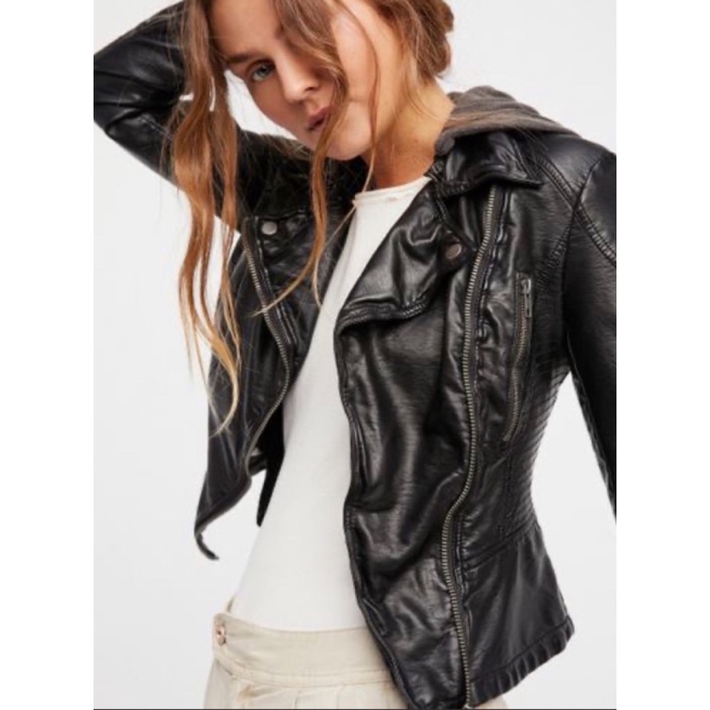 NWT Free People Cleo Vegan Hooded Moto Jacket
